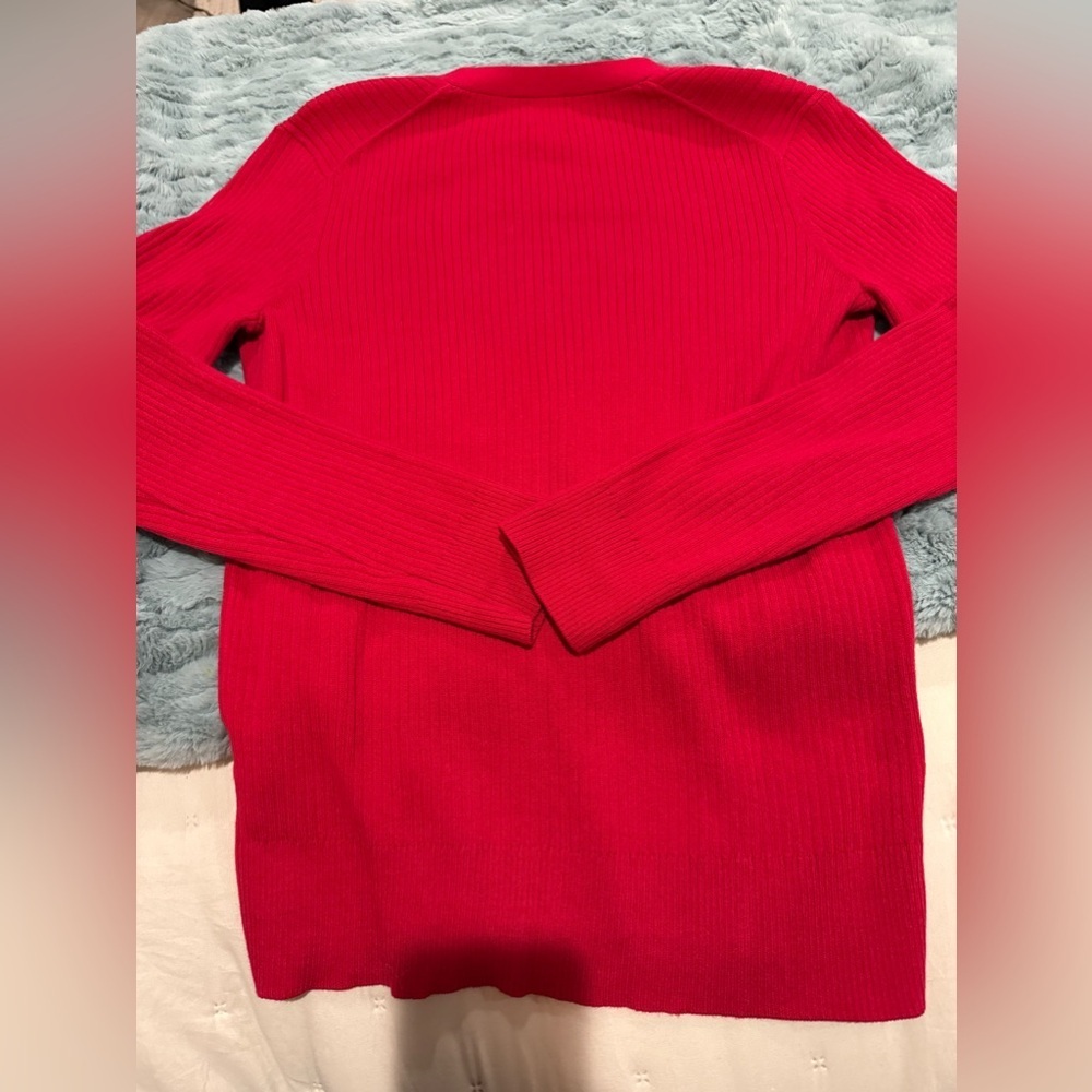 Anne Klein Red Knit  Cardigan with Gold Tone Buttons Size M - Picture 2 of 6